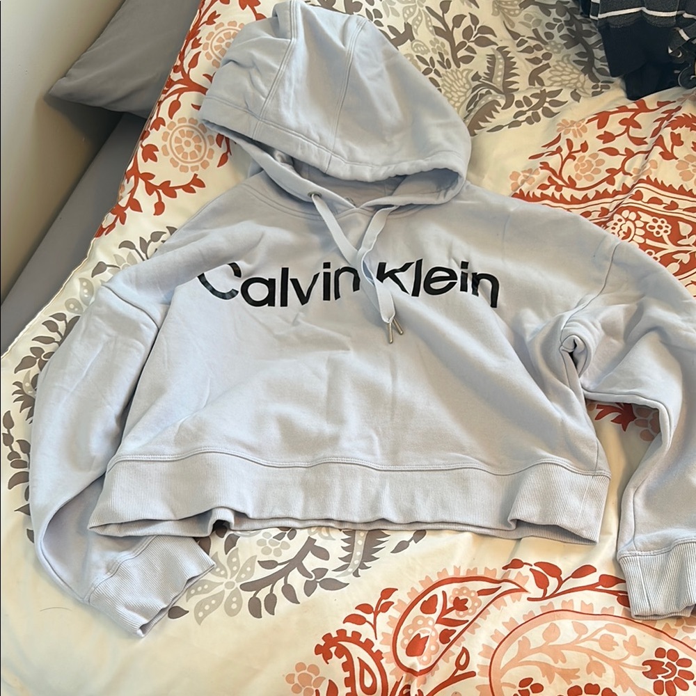 Calvin Klein Light Blue Cropped Hoodie